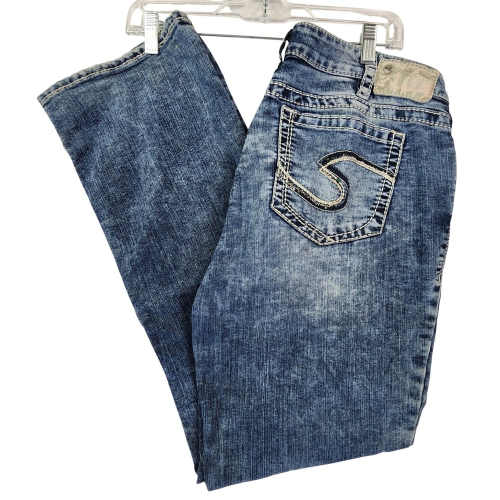 Silver Jeans 16 Blue Aiko Bootcut Acid Wash Y2K Western Boho McBling Denim Pants